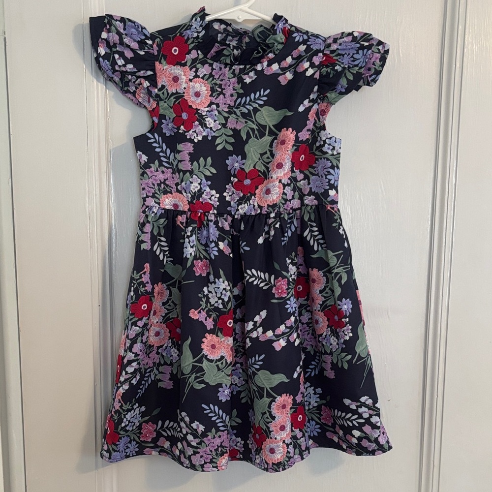 Janie and Jack Navy Dress with Floral Print like new